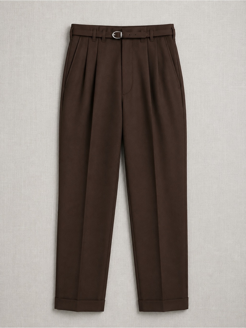 Vintage Pulse Cynthia Dark Brown Pleated Dress Pants With Belt